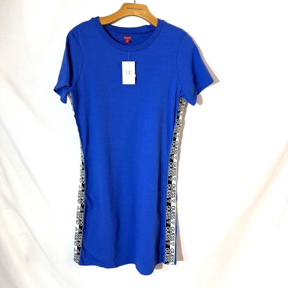 GUESS T Shirt Dress Women’s Blue With Logo Side Stripe Minidress - XL